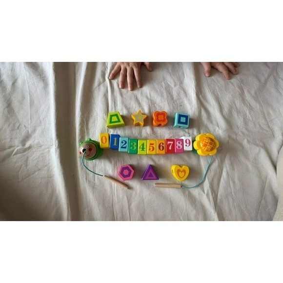 Wood Works Other - Wooden Educational Lacing Beads Toy Numbers Shapes Color Sorting Toddler Prescho